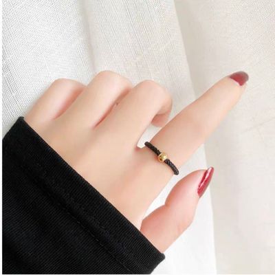 情侣戒指女学生韩版小金豆戒指网红同款简约指环红绳编织保色戒指