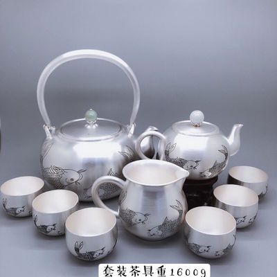 S999纯银泡茶壶 大容量纯银烧水壶云南手工银茶杯功夫茶具套装