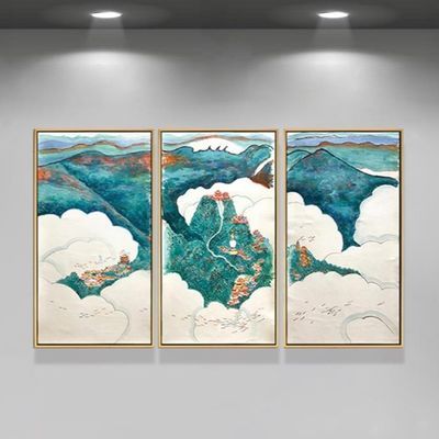 新中式纯手绘油画装饰画客厅餐厅书房酒店展厅组合挂画油画框壁画